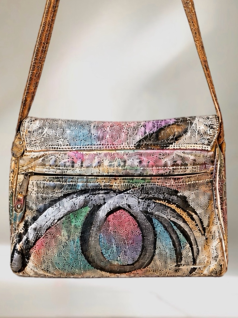 OOAK VTG 80s Brit Rosen Signed Hand Painted Abstract Leather Shoulder Bag Purse - Picture 5 of 16